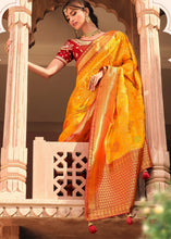 Load image into Gallery viewer, Saffron Yellow Woven Banarasi Silk Saree with Embroidered Blouse