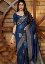 Load image into Gallery viewer, Navy Blue Silk Saree with Zari Border