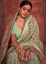 Load image into Gallery viewer, Pastel Green Banarasi Kora Silk Saree with Pashmina Weaving &amp; Zari Border Pallu