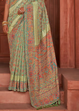 Load image into Gallery viewer, Pastel Green Banarasi Kora Silk Saree with Pashmina Weaving &amp; Zari Border Pallu