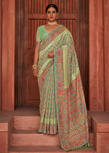 Load image into Gallery viewer, Pastel Green Banarasi Kora Silk Saree with Pashmina Weaving &amp; Zari Border Pallu