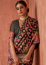 Load image into Gallery viewer, Midnight Black Banarasi Kora Silk Saree with Pashmina Weaving &amp; Zari Border Pallu