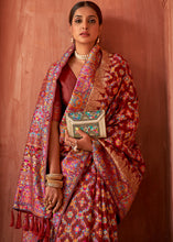Load image into Gallery viewer, Currant Red Banarasi Kora Silk Saree with Pashmina Weaving &amp; Zari Border Pallu