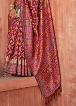 Load image into Gallery viewer, Currant Red Banarasi Kora Silk Saree with Pashmina Weaving &amp; Zari Border Pallu