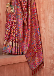 Currant Red Banarasi Kora Silk Saree with Pashmina Weaving & Zari Border Pallu