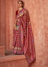 Load image into Gallery viewer, Currant Red Banarasi Kora Silk Saree with Pashmina Weaving &amp; Zari Border Pallu