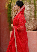 Load image into Gallery viewer, Crimson Red Leheriya Organza Saree with Embroidered Blouse
