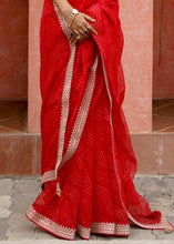 Load image into Gallery viewer, Crimson Red Leheriya Organza Saree with Embroidered Blouse