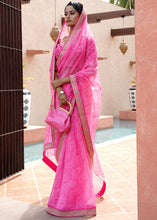 Load image into Gallery viewer, Fuchsia Pink Leheriya Organza Saree with Embroidered Blouse