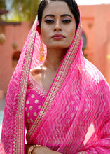 Load image into Gallery viewer, Fuchsia Pink Leheriya Organza Saree with Embroidered Blouse