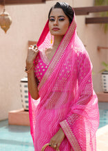 Load image into Gallery viewer, Fuchsia Pink Leheriya Organza Saree with Embroidered Blouse