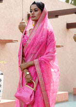 Load image into Gallery viewer, Fuchsia Pink Leheriya Organza Saree with Embroidered Blouse