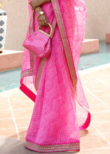 Load image into Gallery viewer, Fuchsia Pink Leheriya Organza Saree with Embroidered Blouse
