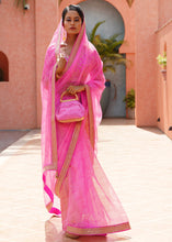 Load image into Gallery viewer, Fuchsia Pink Leheriya Organza Saree with Embroidered Blouse