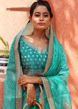 Load image into Gallery viewer, Dark Cyan Green Leheriya Organza Saree with Embroidered Blouse