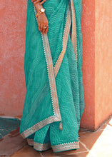 Load image into Gallery viewer, Dark Cyan Green Leheriya Organza Saree with Embroidered Blouse