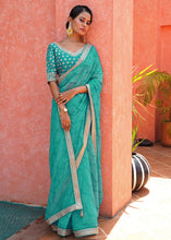 Load image into Gallery viewer, Dark Cyan Green Leheriya Organza Saree with Embroidered Blouse