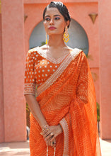 Load image into Gallery viewer, Papaya Orange Leheriya Organza Saree with Embroidered Blouse