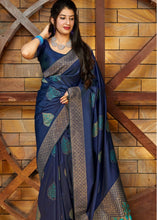 Cargar imagen en el visor de la galería, Navy Blue Silk Saree with Zari Border