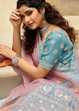 Laden Sie das Bild in den Galerie-Viewer, Picton Blue Organza Lehenga Choli with Dori, Zarkan &amp; Gota work