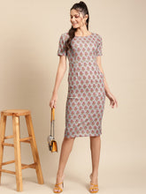 Load image into Gallery viewer, Pencil fit printed Midi Dress with back slit
