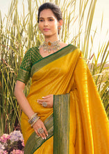 Load image into Gallery viewer, Mustard Yellow Woven Kanjivaram Silk Saree With Contrast Border &amp; Pallu