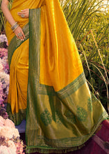 Load image into Gallery viewer, Mustard Yellow Woven Kanjivaram Silk Saree With Contrast Border &amp; Pallu