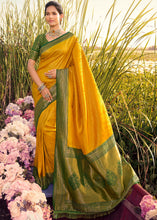 Load image into Gallery viewer, Mustard Yellow Woven Kanjivaram Silk Saree With Contrast Border &amp; Pallu