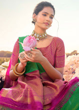 Load image into Gallery viewer, Dark Shamrock Green Woven Kanjivaram Silk Saree With Contrast Border &amp; Pallu