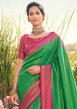 Load image into Gallery viewer, Dark Shamrock Green Woven Kanjivaram Silk Saree With Contrast Border &amp; Pallu