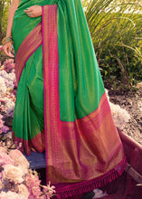 Load image into Gallery viewer, Dark Shamrock Green Woven Kanjivaram Silk Saree With Contrast Border &amp; Pallu