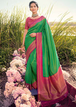 Load image into Gallery viewer, Dark Shamrock Green Woven Kanjivaram Silk Saree With Contrast Border &amp; Pallu