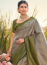 Load image into Gallery viewer, Seal Grey Woven Kanjivaram Silk Saree With Contrast Border &amp; Pallu