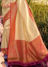 Load image into Gallery viewer, Cream White Woven Kanjivaram Silk Saree With Contrast Border &amp; Pallu