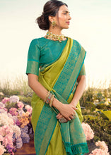 Load image into Gallery viewer, Pear Green Woven Kanjivaram Silk Saree With Contrast Border &amp; Pallu