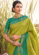 Load image into Gallery viewer, Pear Green Woven Kanjivaram Silk Saree With Contrast Border &amp; Pallu