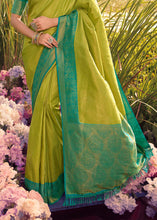 Load image into Gallery viewer, Pear Green Woven Kanjivaram Silk Saree With Contrast Border &amp; Pallu