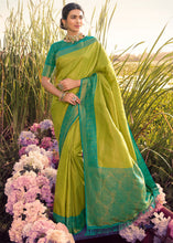 Load image into Gallery viewer, Pear Green Woven Kanjivaram Silk Saree With Contrast Border &amp; Pallu