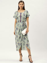 Load image into Gallery viewer, Gold Block Print Front Pleated side cowl dress