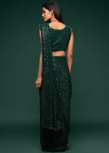 Cargar imagen en el visor de la galería, Sacramento Green Sequins &amp; Thread Embroidered Designer Georgette Saree