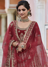 Laden Sie das Bild in den Galerie-Viewer, Maroon Red Velvet Lehenga Choli Having Heavy Embroidery &amp; Hand work: Bridal Edition