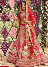 Laden Sie das Bild in den Galerie-Viewer, Imperial Red Raw Silk Lehenga Choli with Zari, Zarkan &amp; Dori work