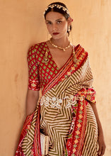 Load image into Gallery viewer, Brown &amp; Red Printed Patola Silk Saree with Zari Border &amp; Tassels on Pallu
