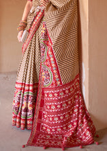 Load image into Gallery viewer, Brown &amp; Red Printed Patola Silk Saree with Zari Border &amp; Tassels on Pallu