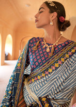 Load image into Gallery viewer, Shades Of Blue Printed Patola Silk Saree with Zari Border &amp; Tassels on Pallu