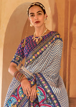 Load image into Gallery viewer, Shades Of Blue Printed Patola Silk Saree with Zari Border &amp; Tassels on Pallu
