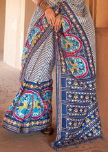 Load image into Gallery viewer, Shades Of Blue Printed Patola Silk Saree with Zari Border &amp; Tassels on Pallu