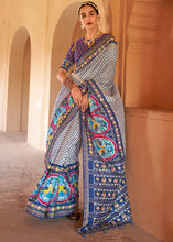 Load image into Gallery viewer, Shades Of Blue Printed Patola Silk Saree with Zari Border &amp; Tassels on Pallu