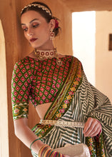 Load image into Gallery viewer, Shades Of Green Printed Patola Silk Saree with Zari Border &amp; Tassels on Pallu
