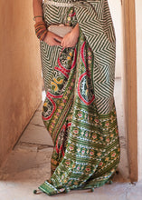 Load image into Gallery viewer, Shades Of Green Printed Patola Silk Saree with Zari Border &amp; Tassels on Pallu